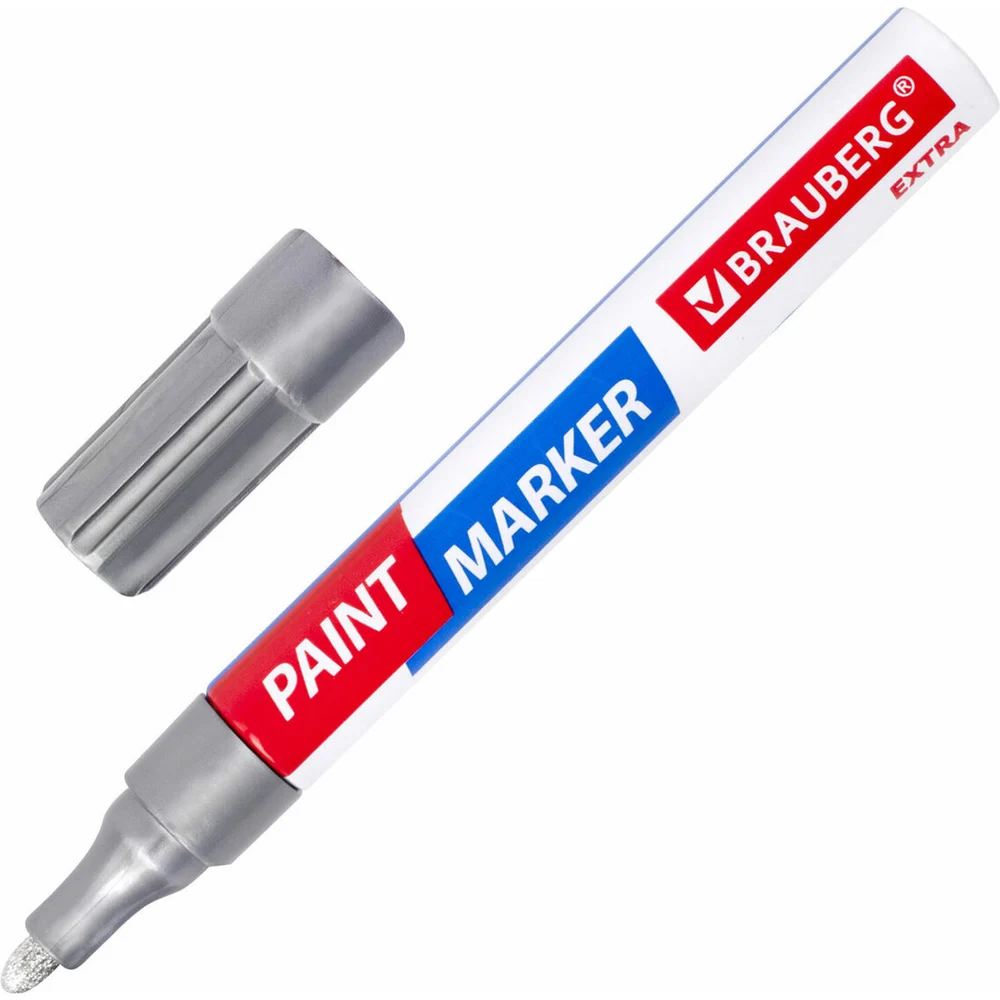 Лаковый маркер-краска BRAUBERG EXTRA paint marker 4 мм, серебряный, улучшенная нитро-основа, 151982