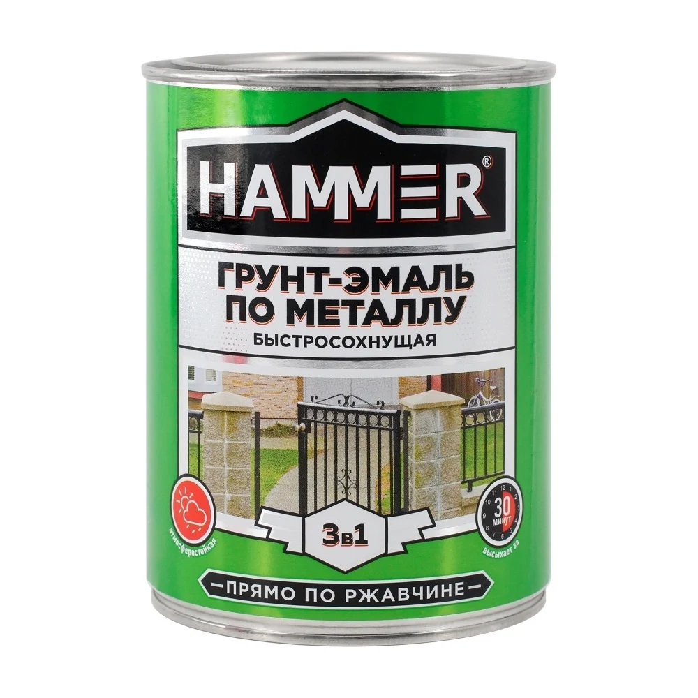 Грунт-эмаль по металлу HAMMER 3в1 б/с красная 0,9 кг ЭК000116571