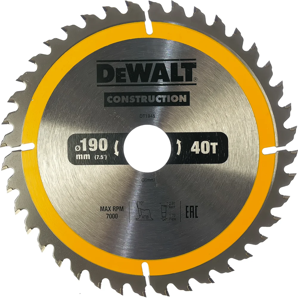 Пильный диск CONSTRUCT 190х30 мм 40 ATB Dewalt DT1945
