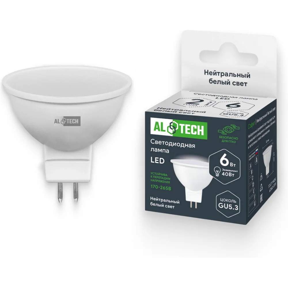 Лампочка светодиодная ALTECH MR16-6W-840-GU5.3