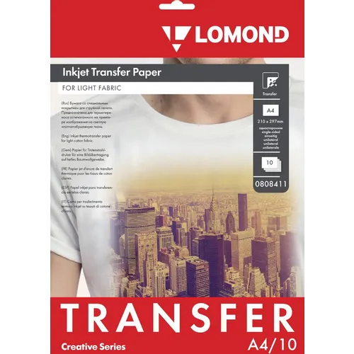 Термотрансфер Lomond A4, для струйной печати, 10л, 140г/м2, белый [0808411]