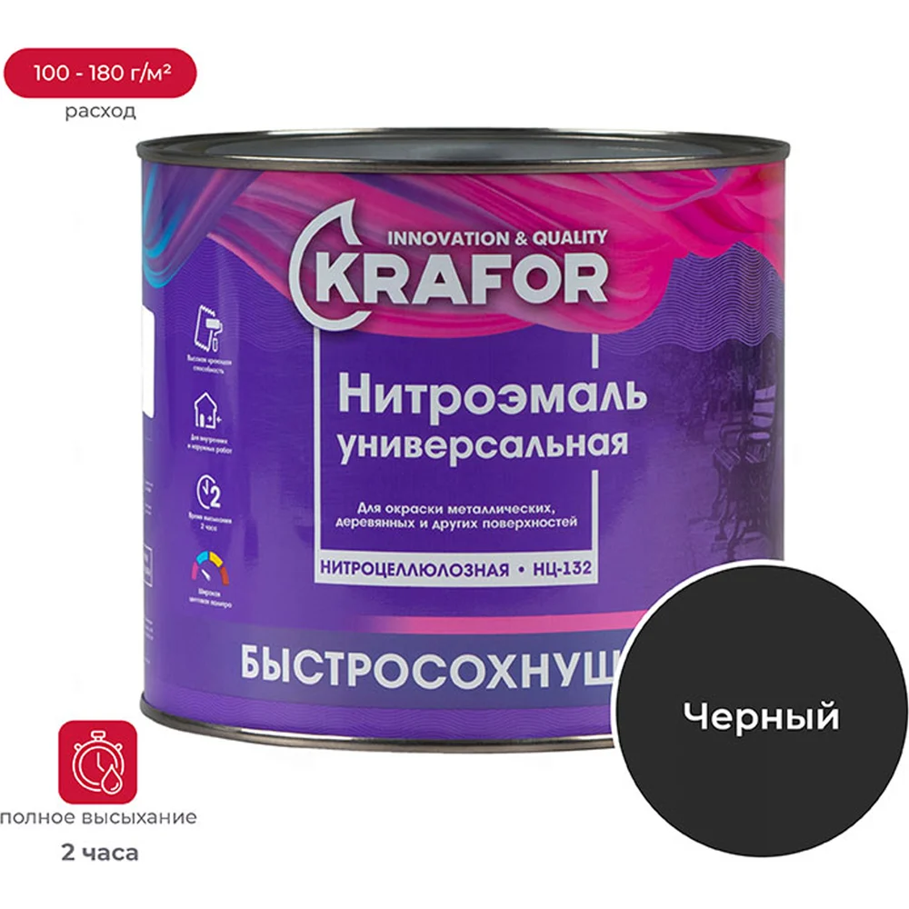 Эмаль KRAFOR НЦ-132 черная, 1.7 кг 26488