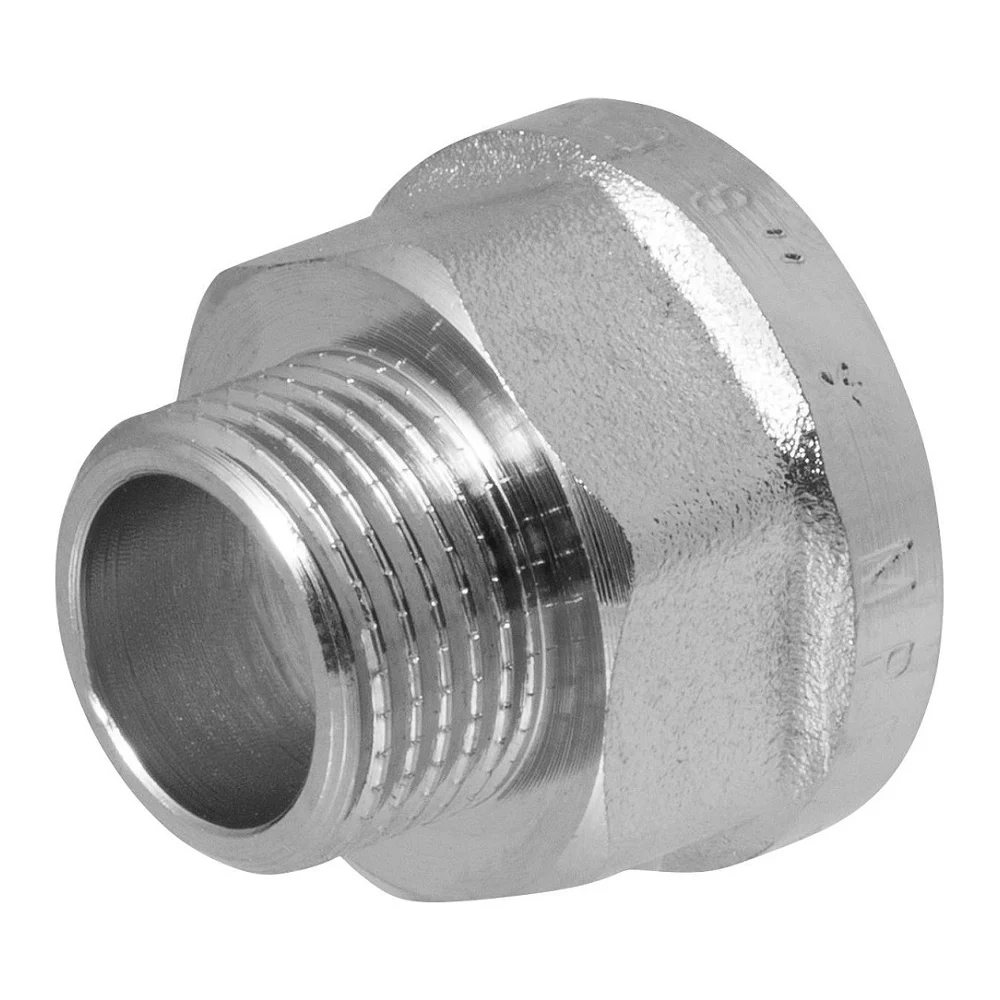 Переходник сантехнический с ребордой MPF 1/2" х 3/8" латунный никелированный внутренняя-наружная резьба ИС.072190