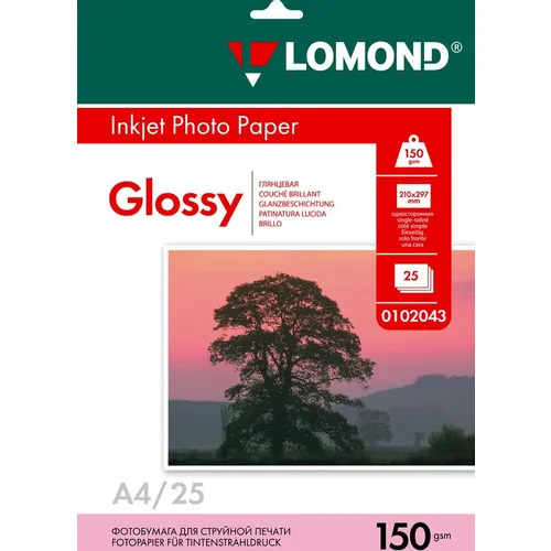 Фотобумага Lomond A4, для струйной печати, 25л, 150г/м2, белый, покрытие глянцевое [0102043]