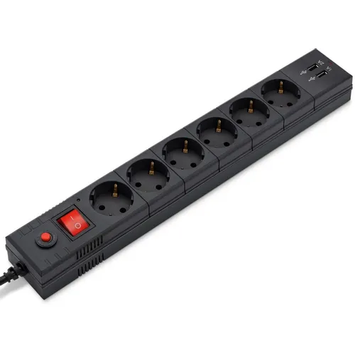 Сетевой фильтр Buro BU-SP1.8_USB_2A-B, 1.8м, черный