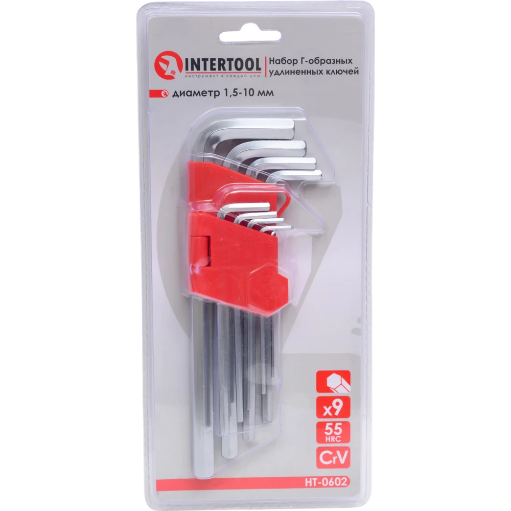 Набор Г-образных шестигранных удлиненных ключей INTERTOOL Cr-V HRC HT-0602