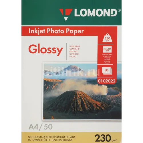 Фотобумага Lomond A4, для струйной печати, 50л, 230г/м2, белый, покрытие глянцевое [0102022]