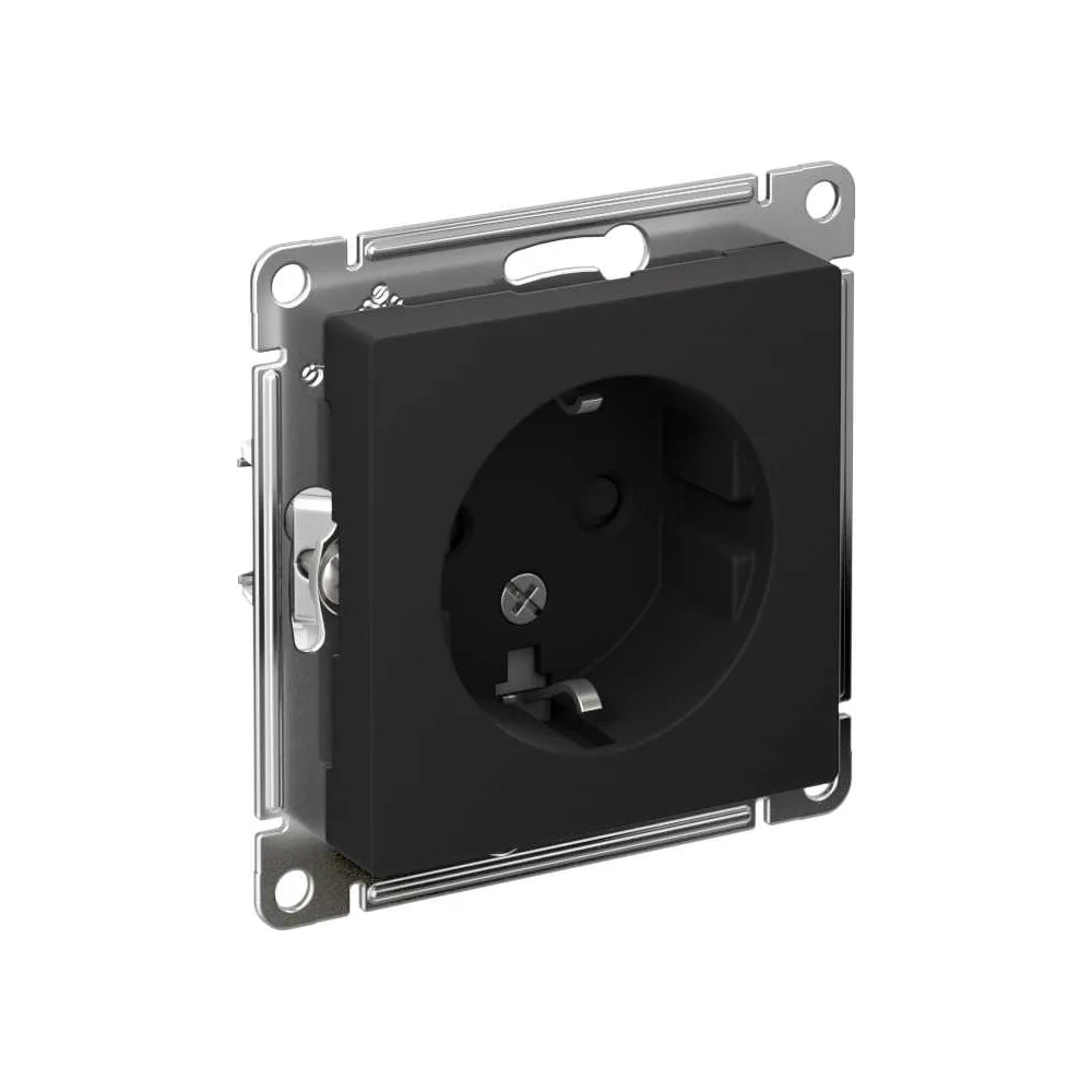 Розетка с заземлением со шторками 16 А Карбон Systeme Electric Schneider Electric ATLASDESIGN ATN001045