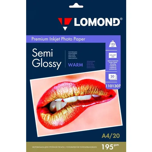 Фотобумага Lomond Premium A4, для струйной печати, 20л, 195г/м2, тепло-белый, покрытие полуглянцевое [1101307]