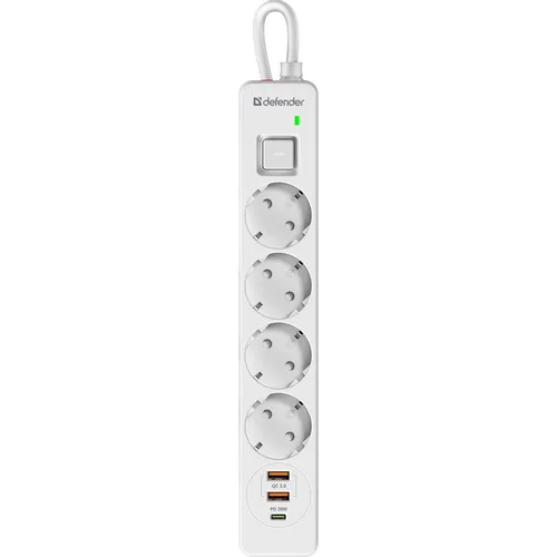 Сетевой фильтр Defender DFS 141, 1.5м, белый [99433]