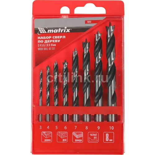 Набор сверл MATRIX 70282, по дереву, цилиндрический, 8шт