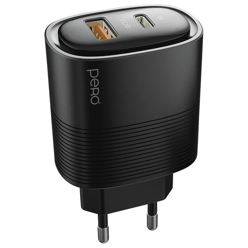 Сетевое зарядное устройство PERO ТС11, USB-A, USB-C, 45Вт, 3A, черный [тс11bl]