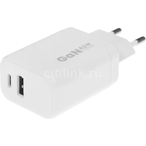 Сетевое зарядное устройство BORASCO USB-A, USB-C, 45Вт, 3A, белый [52390]