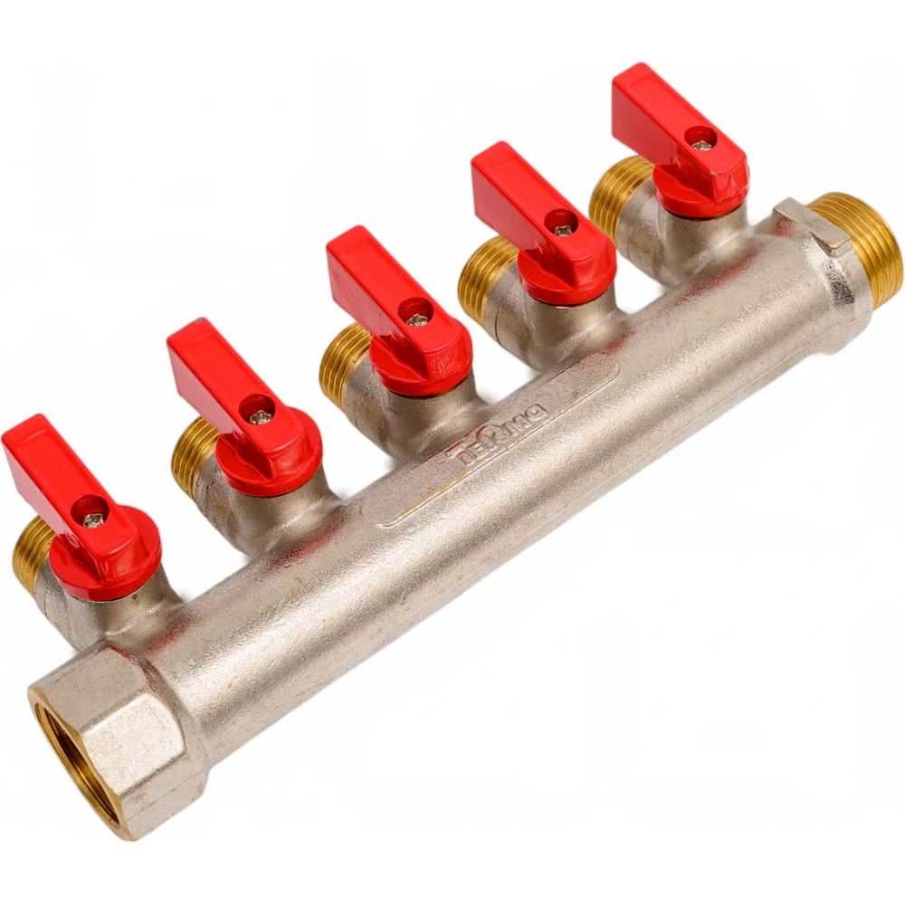 Латунный коллектор Terma 3/4"в/н с 5-ю шаровыми кранами на 1/2" (нар.резьбы) (14018) 41234