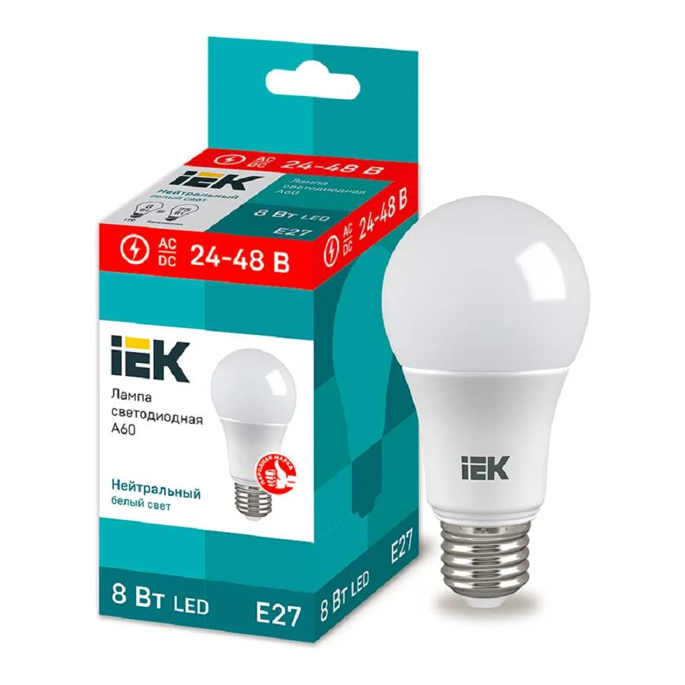 Лампа IEK LLE-A60-08-24-48-40-E27
