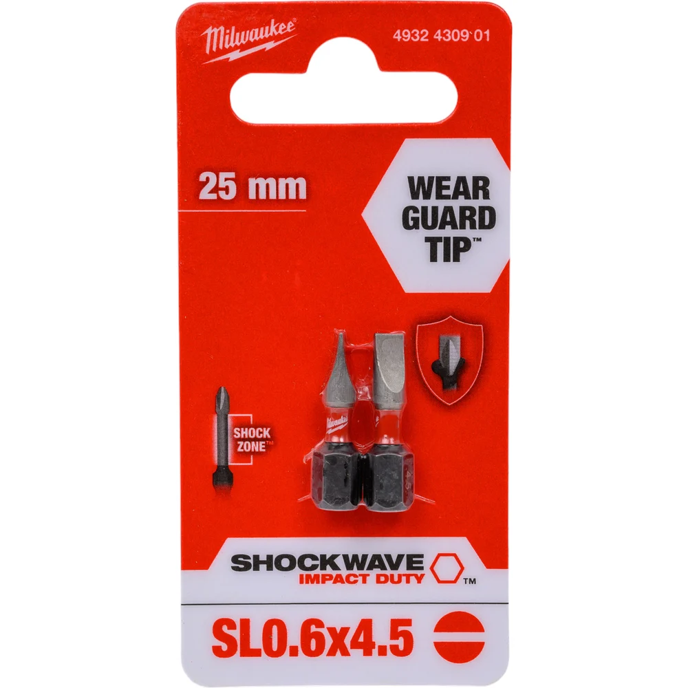 Насадка SHOCKWAVE 2 шт SL0.6x4.5 25мм Milwaukee SL0.6X4.5