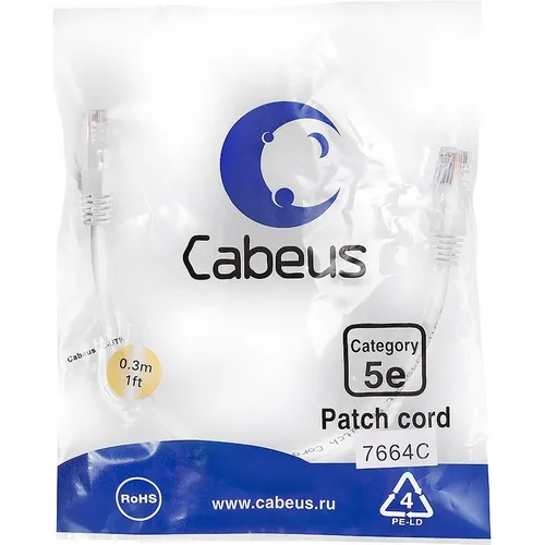 Патч-корд CABEUS PC-UTP-RJ45-CAT.5E-0.3M-WH-LSZH