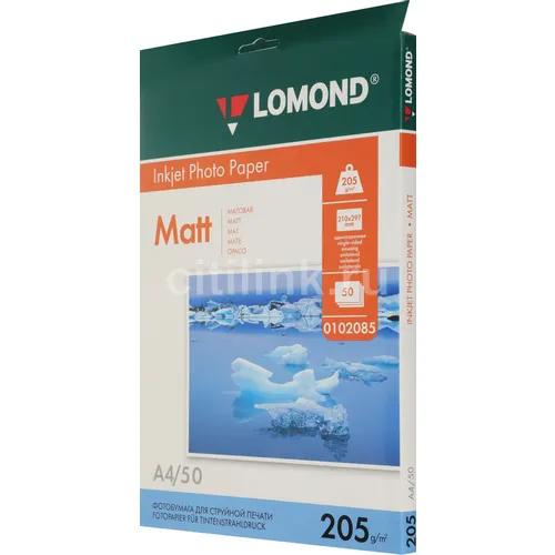Фотобумага Lomond A4, для струйной печати, 50л, 205г/м2, белый, покрытие матовое [0102085]