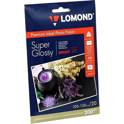 Фотобумага Lomond Premium для струйной печати, 20л, 200г/м2, ярко-белый, покрытие супер глянец [1101113]