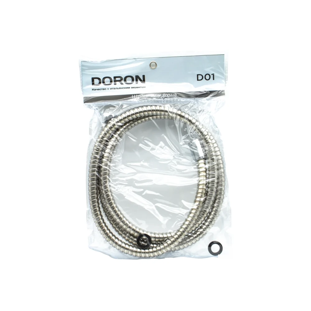 Шланг для душа DORON D01, 150 см, оплетка: нерж. сталь, (имп/имп), пакет 7778