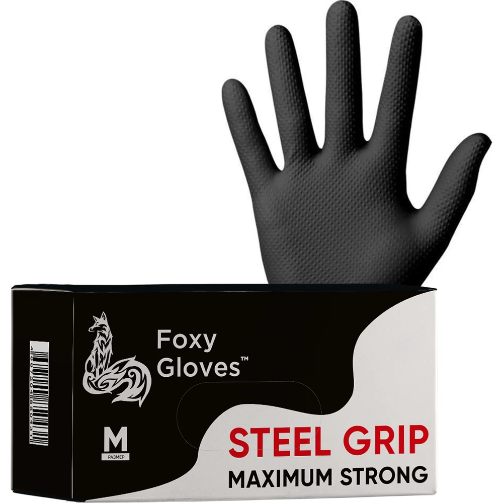 Нитриловые перчатки STEEL GRIP, 50 пар (100 шт), размер M, черные Foxy 61263001009296