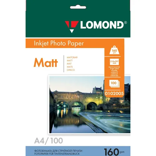 Фотобумага Lomond A4, для струйной печати, 100л, 160г/м2, белый, покрытие матовое [0102005]