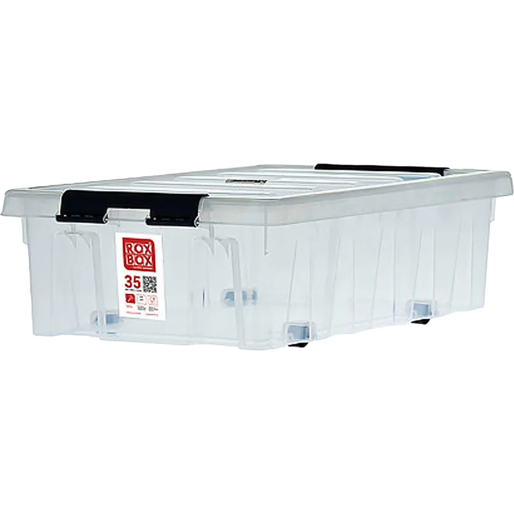 Ящик п/п Rox Box 580х390х185 мм с крышкой и клипсами, на роликах, 35 л. прозрачный 18708
