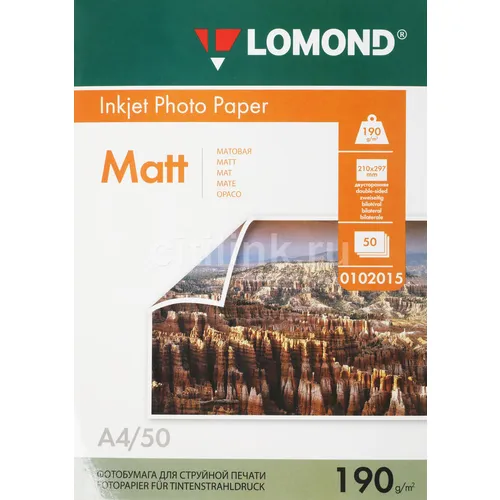 Фотобумага Lomond A4, для струйной печати, 50л, 190г/м2, белый, покрытие матовое [0102015]