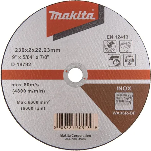 Диск отрезной по нержавеющей стали 230х2х22.2 мм Makita D-18792