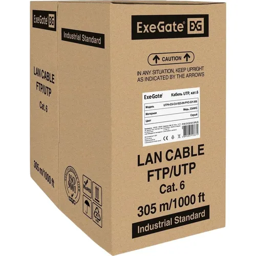 Кабель EXEGATE UTP4-C6-CU-S23-IN-PVC-GY-305-FLUKE