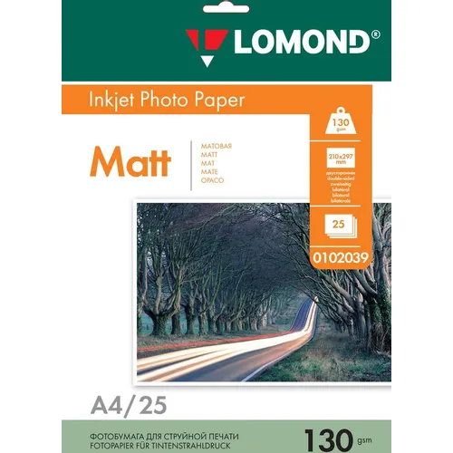 Фотобумага Lomond A4, для струйной печати, 25л, 130г/м2, белый, покрытие матовое /матовое [0102039]