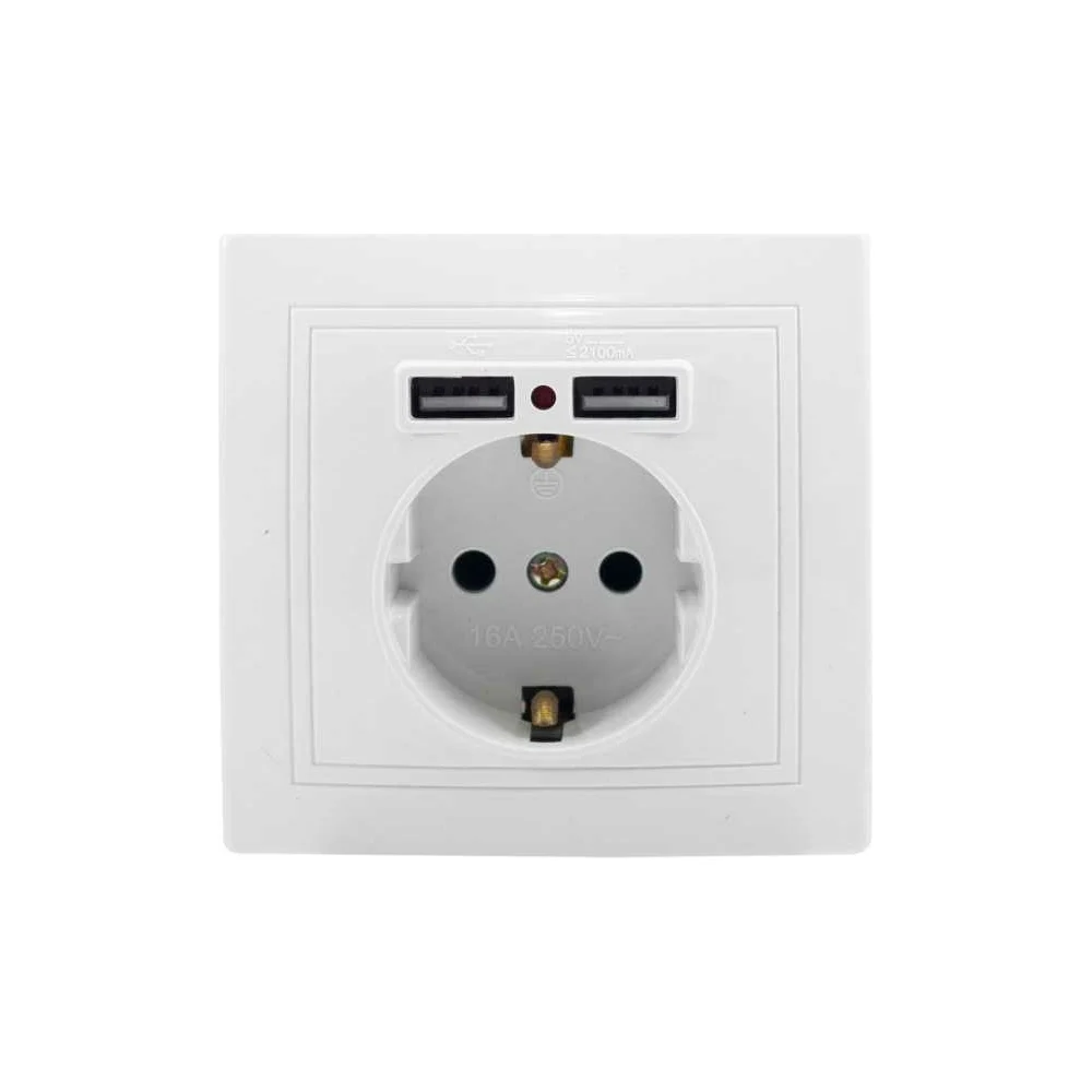 Розетка Jilion 1 гнездо с заземлением с USB, белый 9533166