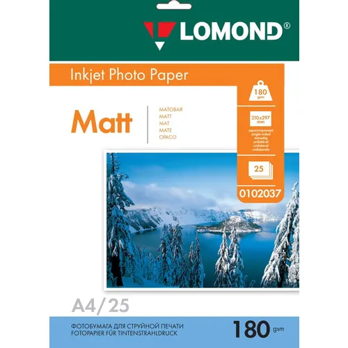 Фотобумага Lomond A4, для струйной печати, 25л, 180г/м2, белый, покрытие матовое [0102037]