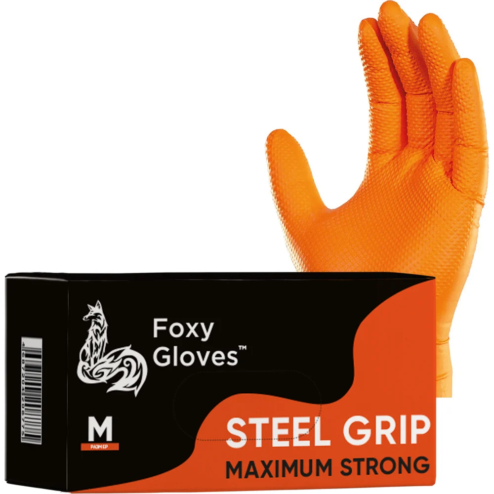 Нитриловые перчатки STEEL GRIP, 50 пар (100 шт), размер M, оранжевые Foxy 46311614775761