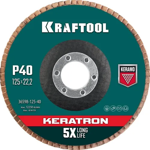 Лепестковый шлифкруг Kraftool 36598-125-40, универсальный, 125мм, 22.2мм