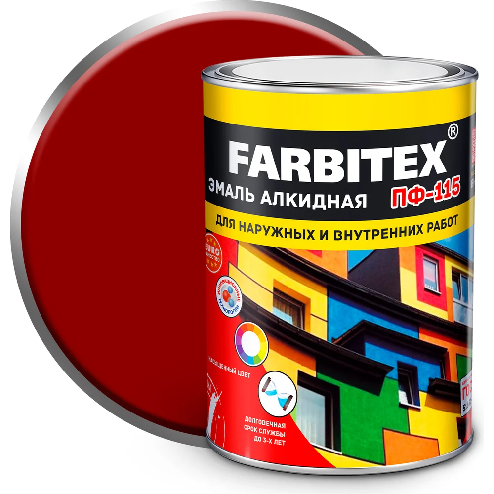 Алкидная эмаль FARBITEX ПФ-115 (красный; 5 кг) 4300004193