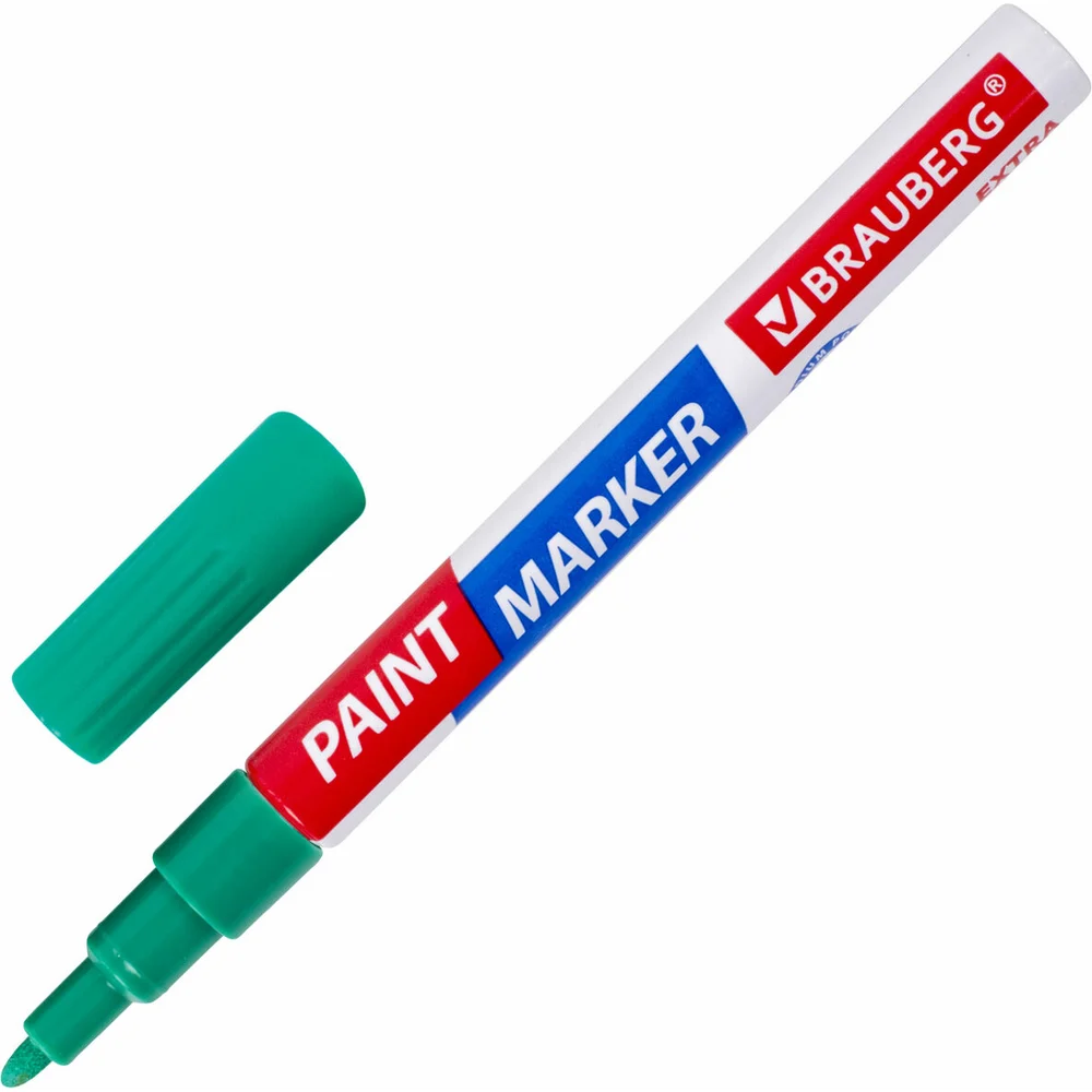 Лаковый маркер-краска BRAUBERG EXTRA paint marker 2 мм, зеленый, улучшенная нитро-основа, 151974
