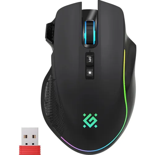 Мышь беспроводная Defender Immortal, игровая, Bluetooth/Радио, оптическая, USB, USB-C, 10000dpi, черный и темно-синий [52421]