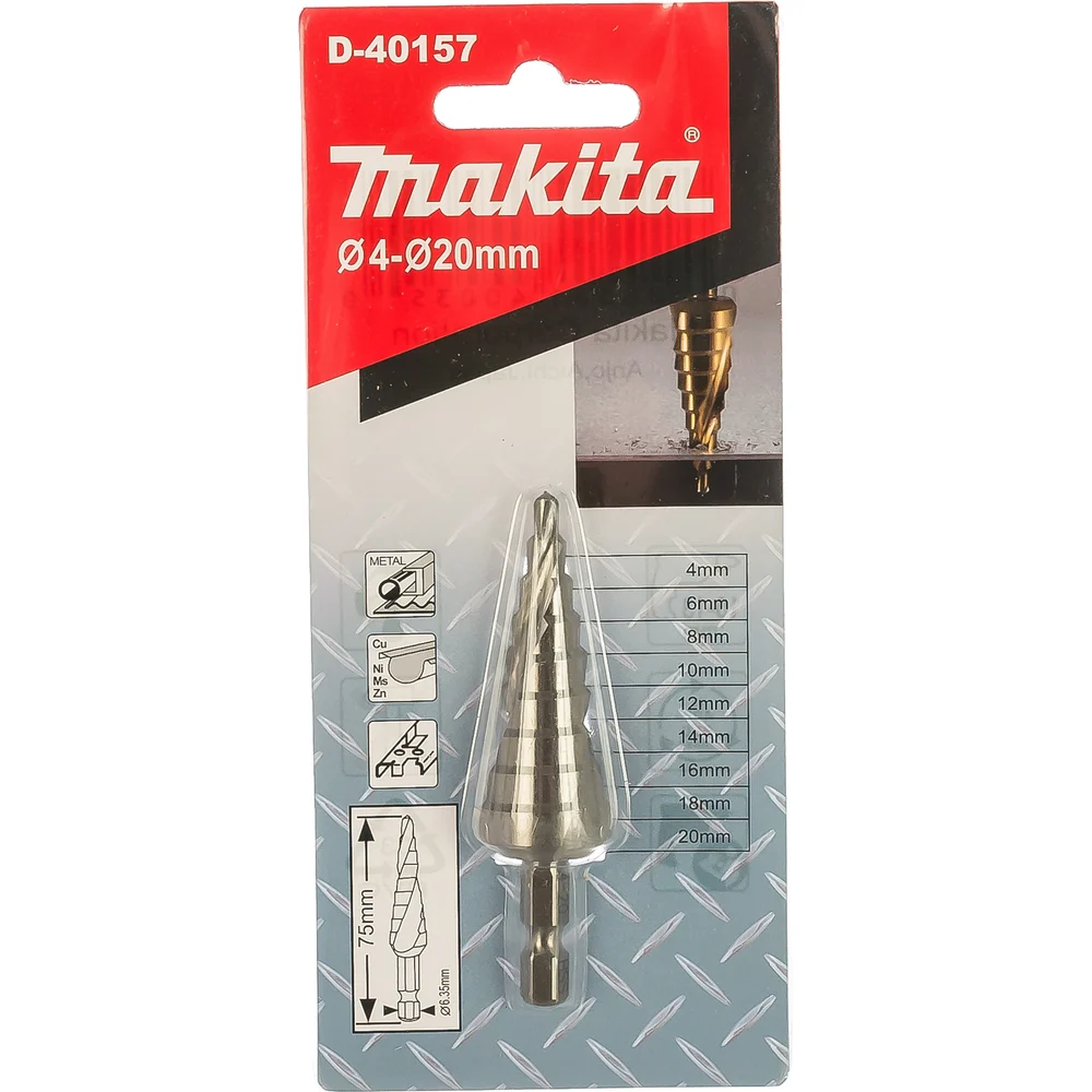 Сверло ступенчатое по металлу 9 ступеней 4-20 мм HSS Makita D-40157