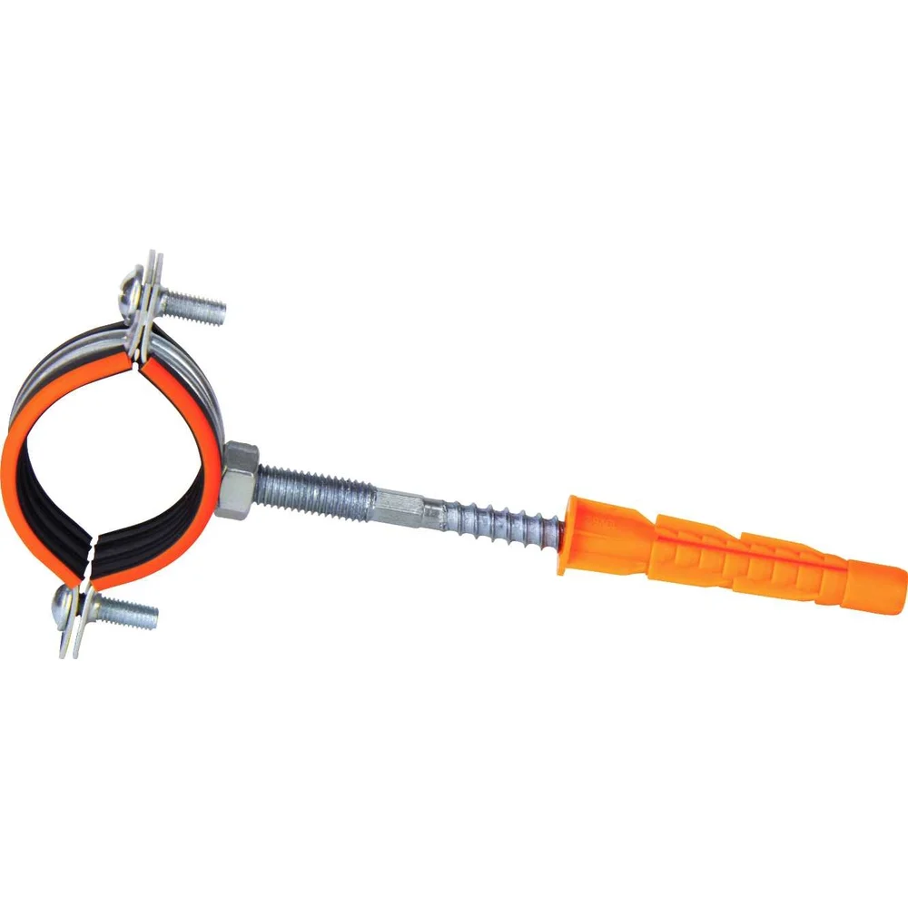 Трубный металлический хомут HUMALT М8 (25-28) 3/4", с гайкой, шпилькой-шурупом и дюбелем 007040102
