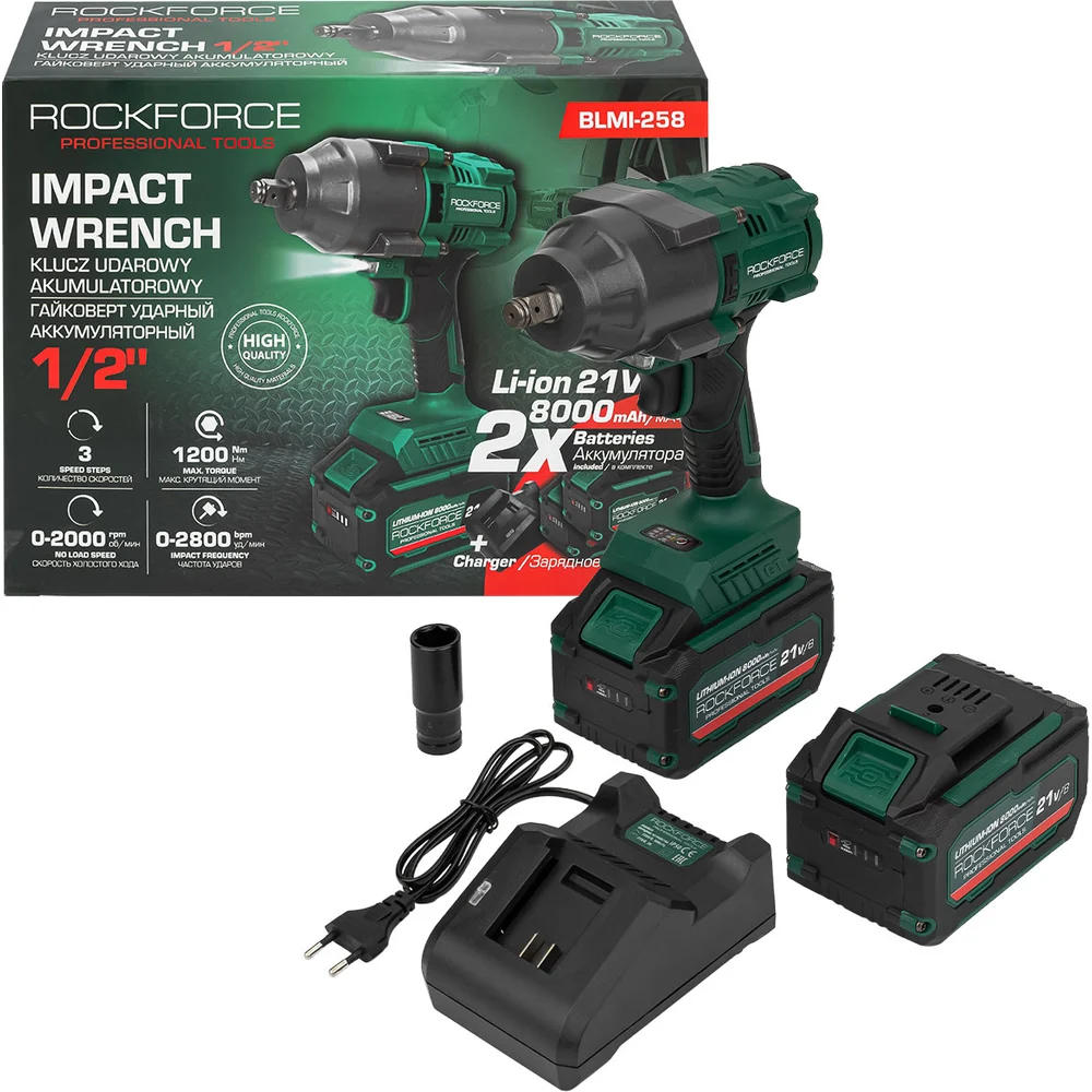 Гайковерт ударный Rockforce аккумуляторный 1/2 8000мАч RF-BLMI-258(66495)