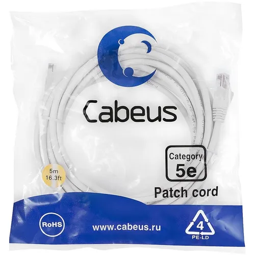 Патч-корд CABEUS PC-UTP-RJ45-CAT.5E-5M-WH