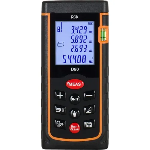 Лазерный дальномер RGK D80, 2 класс лазера, 635нм, луч красный, с поверкой [755641]
