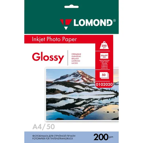 Фотобумага Lomond A4, для струйной печати, 50л, 200г/м2, белый, покрытие глянцевое [0102020]