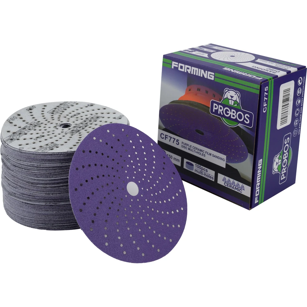 Круг шлифовальный c мультипылеотводом Purple P80 CERAMIC FILM Hookit CF775 150 мм 100 шт PROBOS CF775