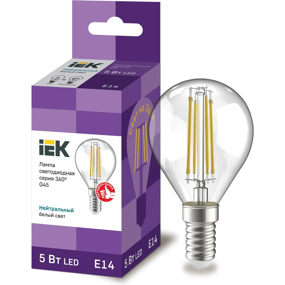 Лампа IEK LLF-G45-5-230-40-E14-CL