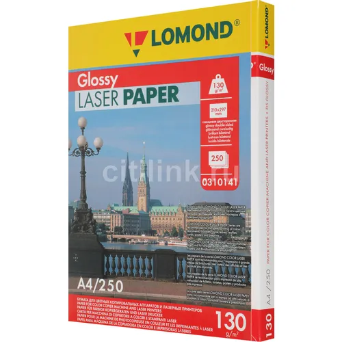 Бумага Lomond A4, для лазерной печати, 250л, 130г/м2, белый, покрытие глянцевое /глянцевое [0310141]