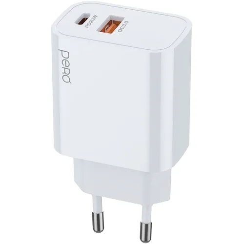 Сетевое зарядное устройство PERO ТС24W, USB-A, USB-C, 20Вт, 3A, белый