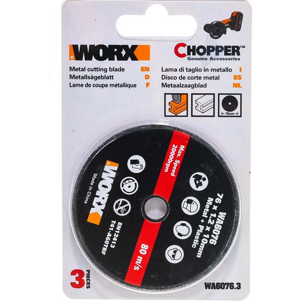 Отрезной диск по металлу 3 шт 76x1.2x10 мм WORX 76X1.2X10