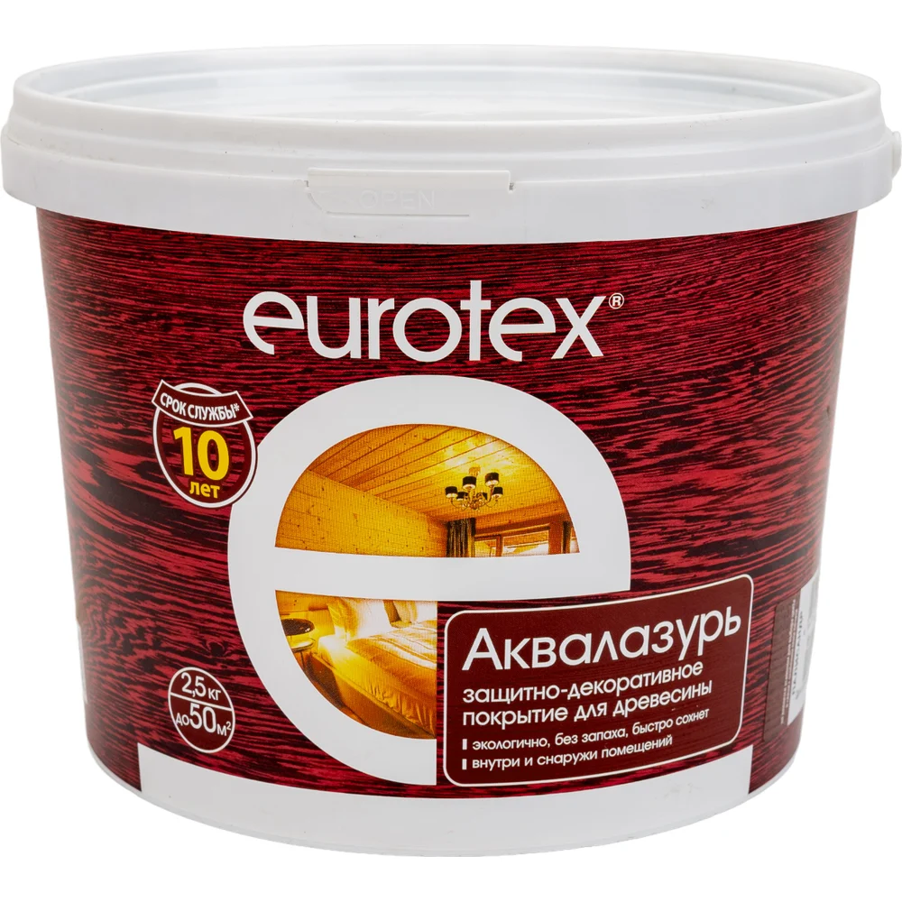 Защитно-декоративное покрытие для древесины Eurotex Аквалазурь (палисандр; полуглянцевое; 2.5 кг) 19964